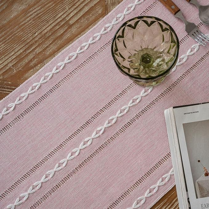 Niviy Pink Valentines Day Table Runner 72 Inches Long with Tassels - Gifts for Women, Birthday Table Decorations Linen Runners for Wedding Party Baby Shower Decor (Pink, 12"×72")