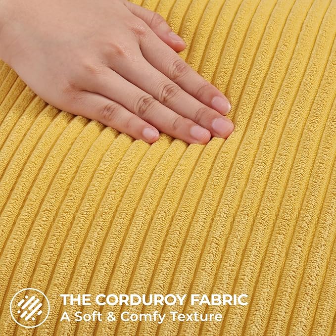 Mecatny Corduroy Decorative Throw Pillow Covers 26x26 Set of 2 for Sofa Living Room, Soft Neutral Boho Couch Pillow Covers for Home Decor, Mustard Yellow