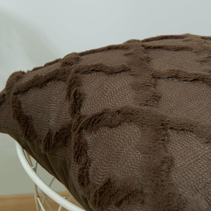 EMMTEEY Boho Throw Pillow Covers 18X18 - Single-Side Fluffy Stripe Stitching Embroidery, Wrinkle Resistant Pillow Case for Couch/Living Room/Bedroom Décor, Dark Khaki