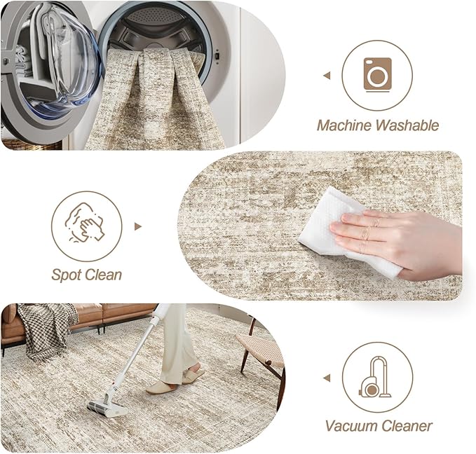 Soalmost 5x5 Brown Round Rug 5ft Living Room Circle Rug Vintage Round Area Rug Non Slip Indoor Carpet for Entryway Dining Room Bedroom