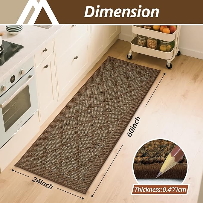 COSY HOMEER Kitchen Rug Non Slip Washable, 24"x60" Absorbent Kitchen Mats for Floor, Runner Rugs for Kitchen Floor, 100% Polypropylene Kitchen Sink Rug (Brown)