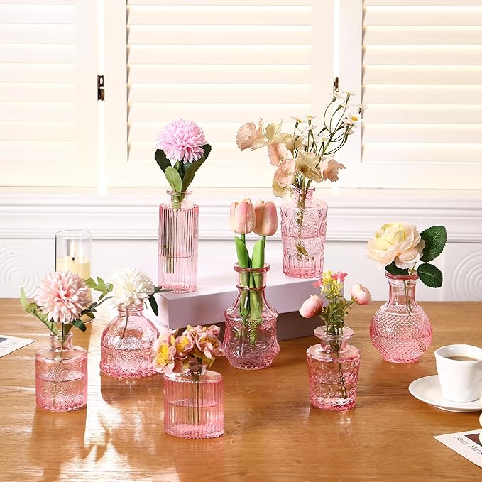 Glass Bud Vases Set of 60, Small Glass Vase for Flowers, Pink Small Vases for Centerpieces, Vintage Bud Vase in Bulk for Wedding, Party, Events, Reception, Home Decor