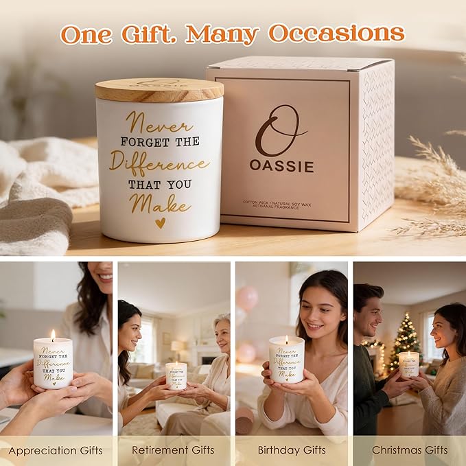 OASSIE Thank You Gifts for Women - Vanilla Lavender Candle 10 oz - Inspirational Employee Appreciation Gifts for Coworkers Boss Mentor Teachers Nurses, Galentines Retirement Birthday Gift for Friend