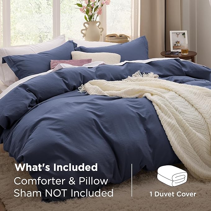 Bedsure Navy Duvet Cover Queen Size Only - Prewashed Cotton-Like Extra Soft All Season Bedding, Includes 1 Duvet Cover 90x90 Inches with Zipper Closure, Comforter Not Included