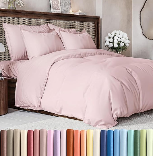 Duvet Cover Cal King Size Set - Extra Soft Cal King Size Duvet Cover 104 x 98 with 2 Pillow Shams - Hotel Luxury & Fade Free w/Zipper Closures & Ties - Comfy Breathable Bedding Set (Lavender Pink)