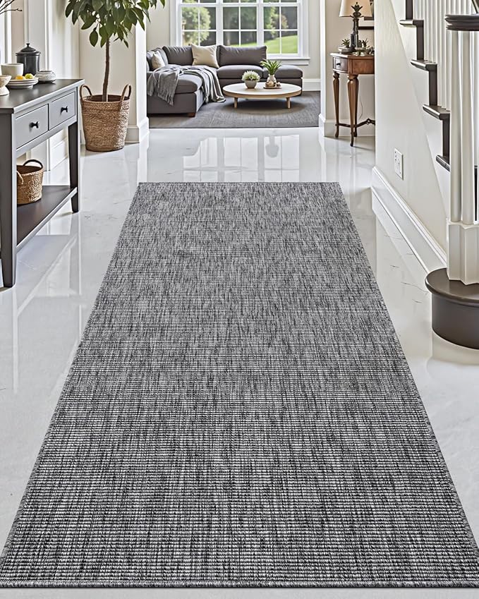 DEXI Hallway Runner Rug 3.3x8, Woven Braided Farmhouse Runner Carpet Indoor, Absorbent Thin Long Entryway Runners for Kitchen, Laundry Room, Patio Entrance, Dark Grey