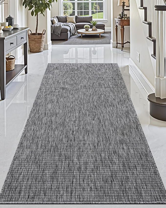 DEXI Hallway Runner Rug 3.3x8, Woven Braided Farmhouse Runner Carpet Indoor, Absorbent Thin Long Entryway Runners for Kitchen, Laundry Room, Patio Entrance, Dark Grey