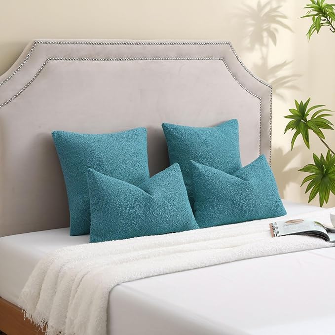 FUTEI Pack of 2 Teal Blue Decorative Throw Pillow Covers 26x26 Inch Soft Cozy Solid Boucle Textured Euro Pillow Shams,Modern Home Decor for Couch Bed Living Room