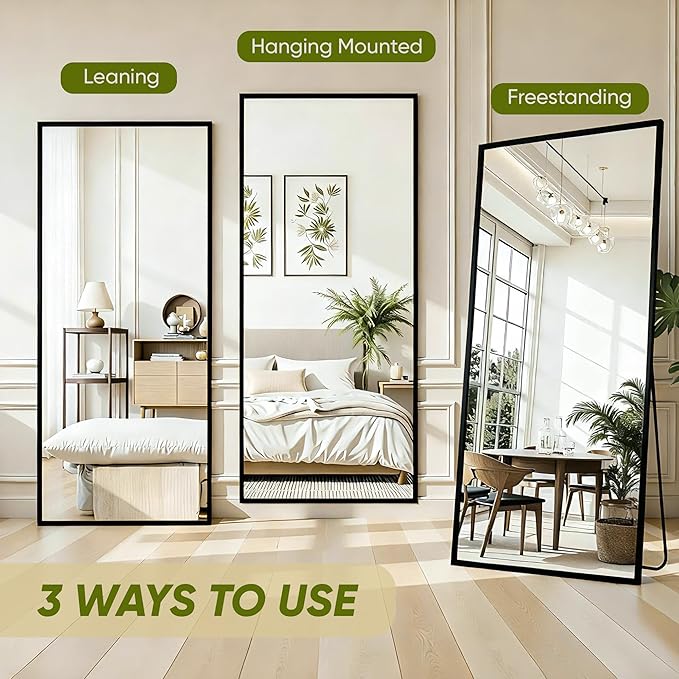 Full Length Mirror, 58"x18" Full Body Mirror, Oversized Floor Mirrors, Leaning Free Standing Mirrors, Hanging Mounted Large Mirrors for Bedroom Dressing Room, Cloakroom, Black