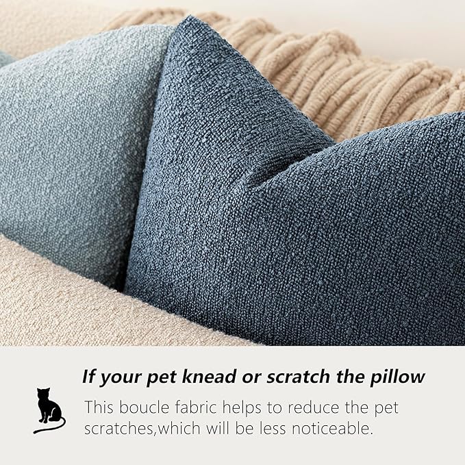 Foindtower Decorative Textured Boucle Throw Pillow Covers Accent Solid Pillow Cases Neutral Soft Cozy Couch Cushion Case for Chair Sofa Bedroom Living Room Home Decor 24x24 Inch,1PC,Dark Blue