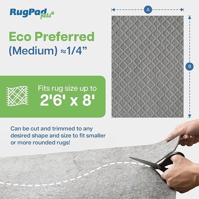 Waterproof Rug Pad, 2'6x8 ft (1/4" Medium) - Non-Slip Cushioned Pad for Area Floors - Washable, Pet-Friendly, Protects Floors from Spills and Accidents, Scratch-Resistant Rug Underlay