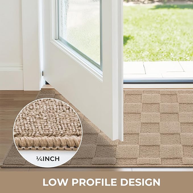 GRANNY SAYS Front Door Mat Outside Entrance, Door Mats for Entryway, Welcome Matt Non-Slip, Large Front Porch Mat Low Profile Resist Dirt, 48"x32", Khaki Check