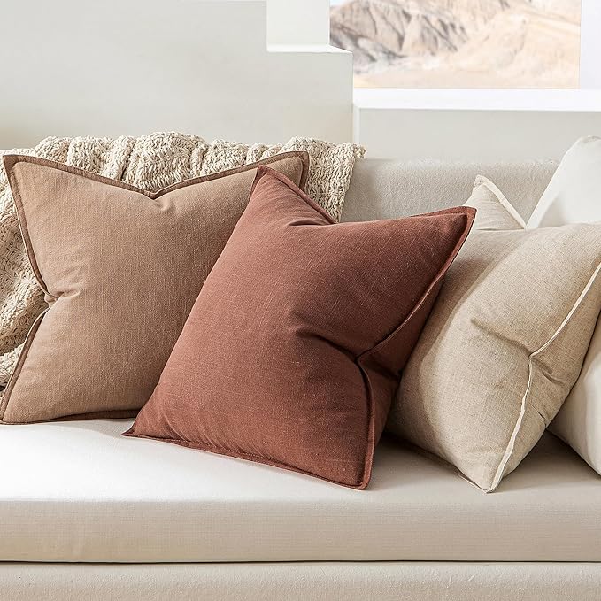 MIULEE Decorative Linen Pillow Covers 20x20 Inch Rust Red Boho Farmhouse Neutral Couch Throw Pillows for Bed Pack of 2 Accent Modern Pillowcase Sofa Livingroom Home Decor