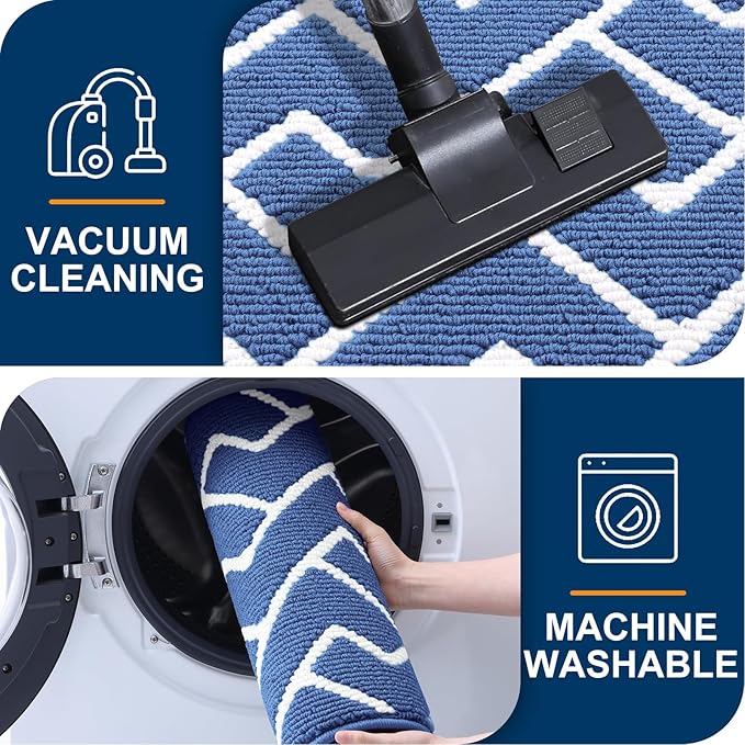 OLANLY Front Door Mat, Non-Slip Rubber Backing, Dirt Resistant and Absorbent, Washable, Easy to Clean Low-Profile Indoor Doormat for Back Door, Entryway, Inside Entrance, 32x20, Navy
