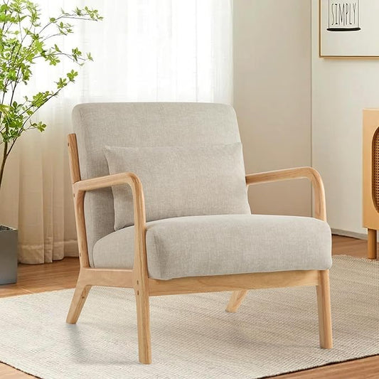 Aunekiv Accent Chair with Pillow Upholstered Mid-Century Chair Living Room Chair for Small Space Solid Wood Frame Reading Chair with Soft and Thick Cushion Armchair for Bedroom Balcony Grey 1PC