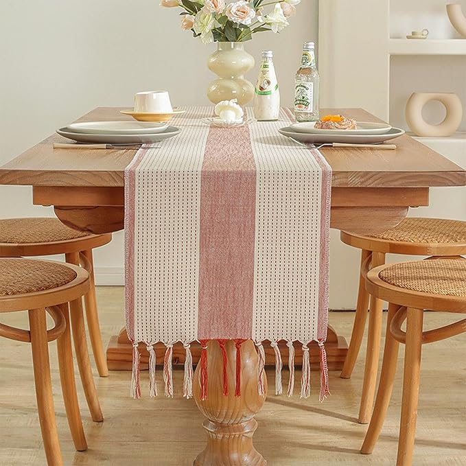 Niviy Orange Table Runner 48 Inches Long, Boho Farmhouse Seasonal Fall Thanksgiving Washable Table Runners for Autumn Decorations Home Decor (Orange, 12"×48")