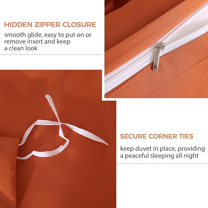 JSD Burnt Orange Duvet Cover Set Twin Size, 2 Piece Microfiber Kids Duvet Cover with Pillow Sham, Zipper Closure, Comforter Not Included