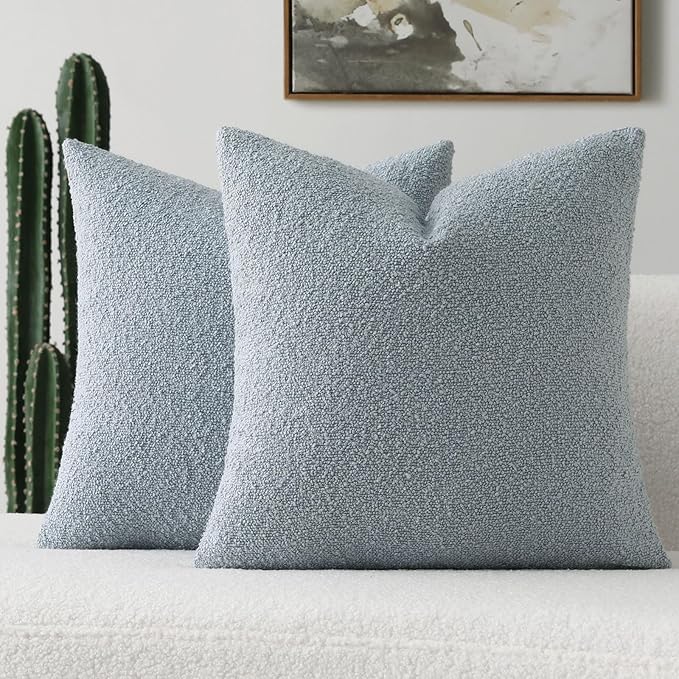 FUTEI Pack of 2 Dusty Blue Decorative Throw Pillow Covers 24x24 Inch Soft Cozy Solid Boucle Textured European Cushion Case,Modern Home Decor for Couch Bed Living Room