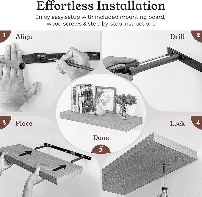 Floating Shelves for Wall, 9.3" Deep Wall Mounted Wood Shelves for Bathroom, Bedroom, Living Room, Kitchen, Hanging Shelf for Books/Storage/Room Decor (Oak, 36")