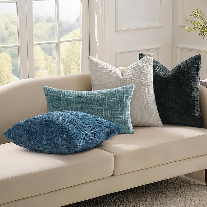 decorUhome Spring Black Chenille Euro Sham Throw Pillow Covers 22x22 Set of 2 Textured Slubby Couch Pillow Covers Farmhouse Accent Modern Neutral Decorative Pillow Cases for Bed Sofa Living Room