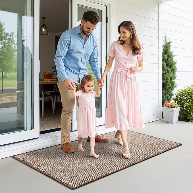 GRANNY SAYS Front Door Mat Outside Entrance, Door Mats for Entryway, Welcome Matt Non-Slip, Large Front Porch Mat Low Profile Resist Dirt, 36" x 60", Brown Beige