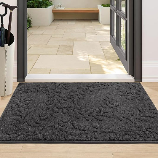 BEQHAUSE Dirt Trapper Door Mats 24”x36”, Non-Slip TPR Backing Dog Doormat, Super Absorbent Welcome Mat for Front Door, Muddy Shoes & Paws, Washable Entry Rugs, Dark Grey