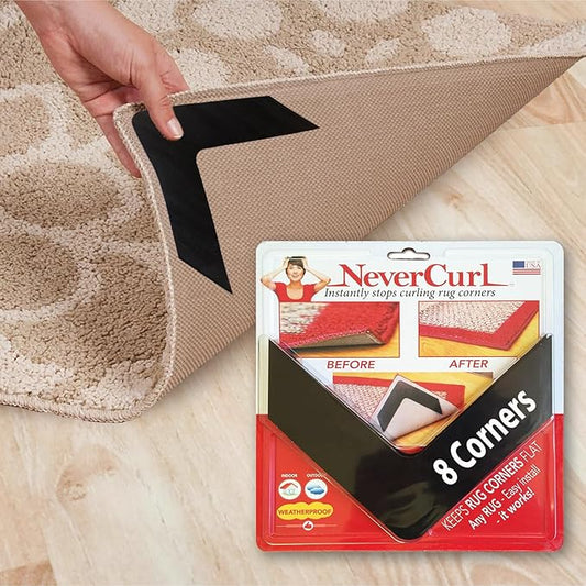 iPrimio Rug Gripper - Pack of 8 Secure Rug Corner Grippers for Indoor and Outdoor Use - Helps Prevent Curling and Slipping - Ideal Carpet Corners to Keep from Curling - 7.5 x 7.5 Inches