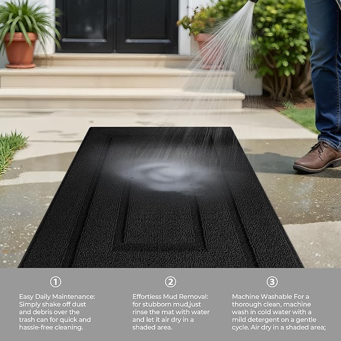 GRANNY SAYS Front Door Mat Outside Entrance, Welcome Matt Non-Slip, Outdoor Door Mats for Entryway, Long Front Porch Mat Low Profile Resist Dirt Easy to Clean, 47"x32", Black