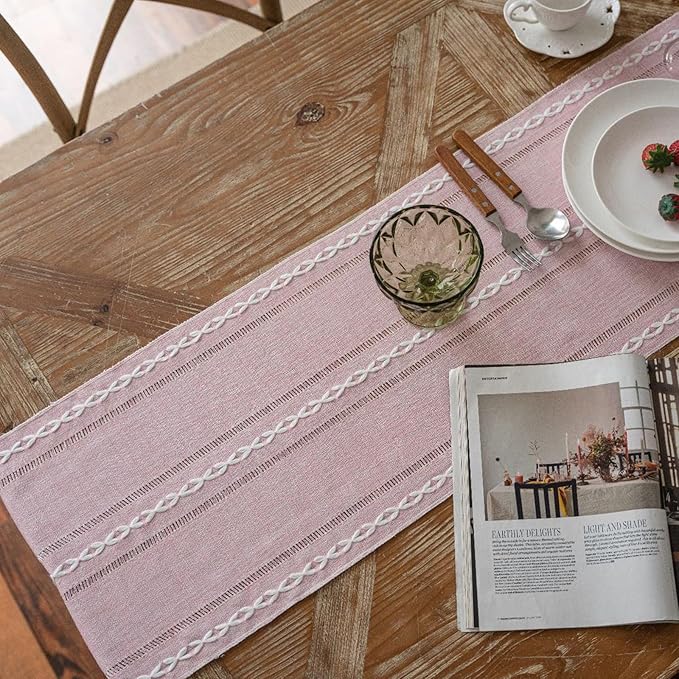 Niviy Pink Valentines Day Table Runner 72 Inches Long with Tassels - Gifts for Women, Birthday Table Decorations Linen Runners for Wedding Party Baby Shower Decor (Pink, 12"×72")