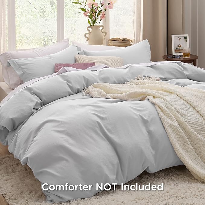 Bedsure Light Grey California King Duvet Cover - Prewashed Cotton-Like Extra Soft Bedding Set, Includes 1 Cal King Duvet Cover 104x98 Inches with Zipper Closure & 2 Pillow Shams, No Comforter