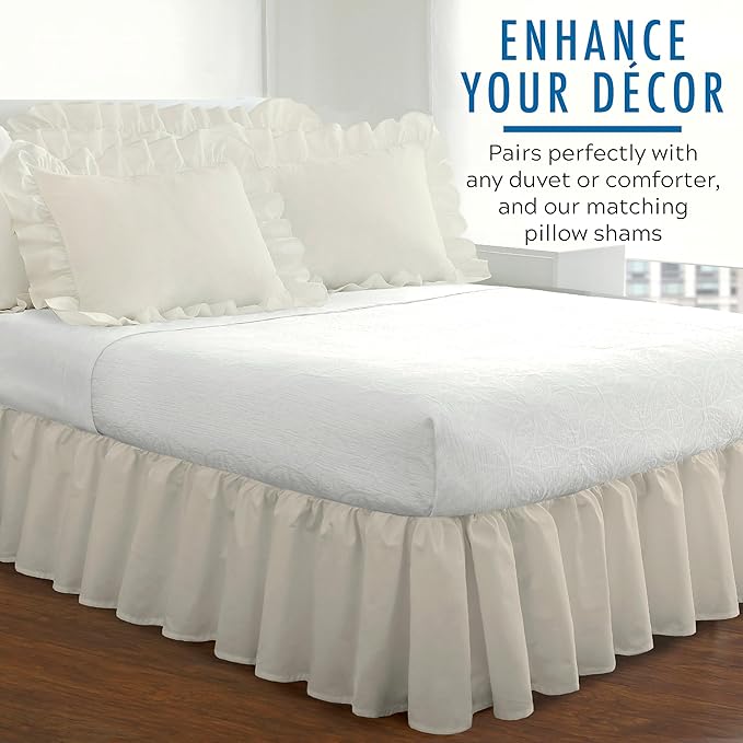 FRESH IDEAS Bedding Ruffled Bedskirt, Classic 14” Drop Length, Gathered Styling, Queen, Ivory (FRE30114IVOR03)