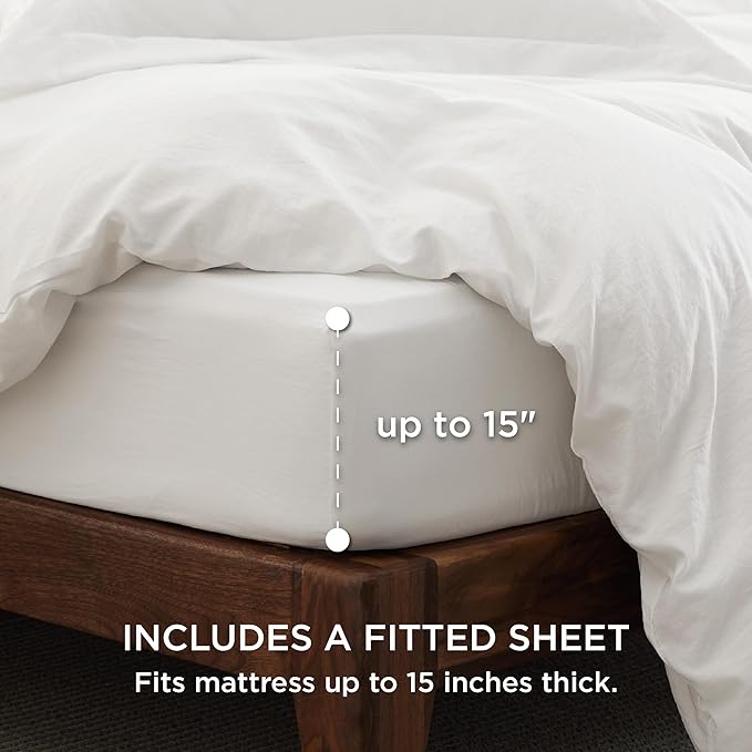 Bedsure Duvet Cover Full Size with Fitted Sheet - 4 Pieces Prewashed Cotton-Like Extra Soft Bedding Set, Includes 1 Duvet Cover 80x90 Inches with Zipper Closure, 2 Pillow Shams, 1 Fitted Sheet, White