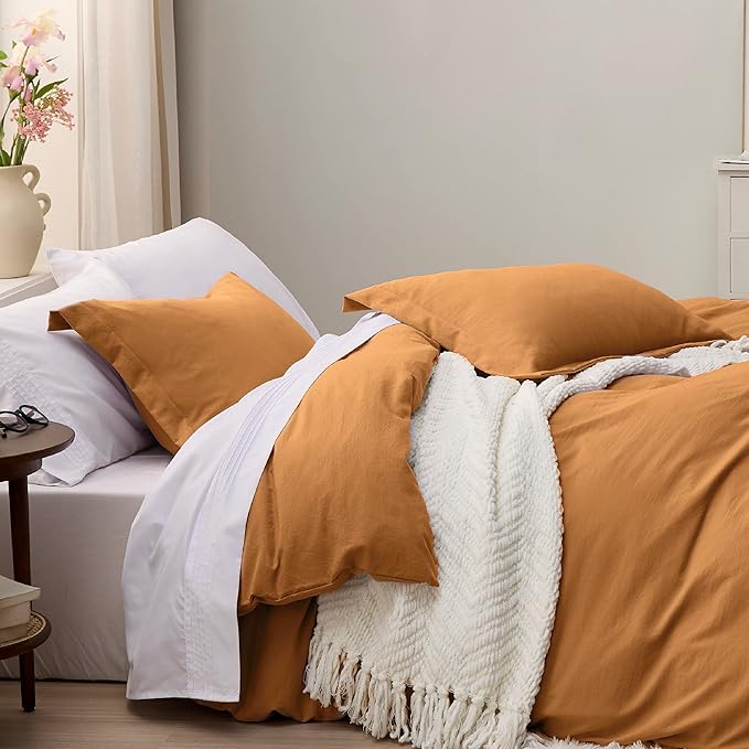 Bedsure Honey Ginger Duvet Cover Twin/Twin XL Size - 2 Pieces Prewashed Cotton-Like Extra Soft Bedding Set, Includes 1 Twin Duvet Cover 68x90 Inches with Zipper Closure & 1 Pillow Sham, No Comforter