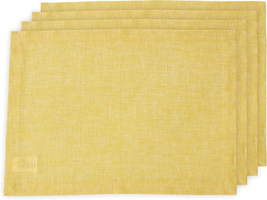 Solino Home Linen Placemats Set of 4-100% Pure Linen Chambray Lemon Yellow Cloth Placemats 14 x 19 Inch for Spring, Easter - Athena