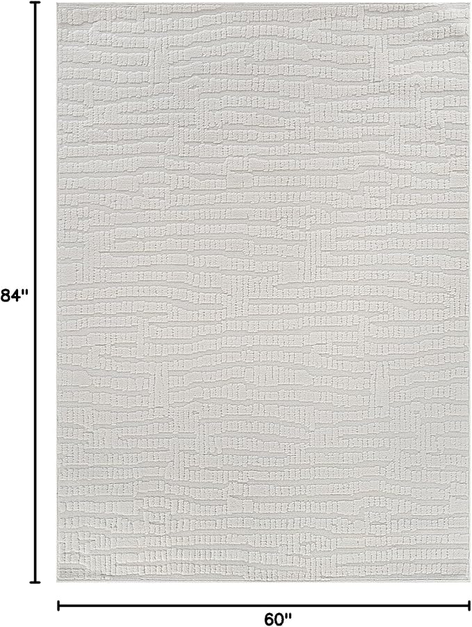 Luul Home Modern Micro Loop Indoor Area Rugs for Living Room Bedroom Kitchen Geometric Pebble White 5x7 Luxury Durable Low and High Pile Non-Shedding Stain Resistant Soft Area Carpet 5 x 7