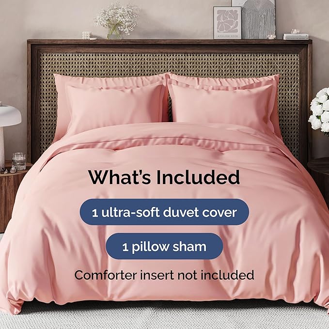 Duvet Cover Twin/Twin XL Size Set - Extra Soft Duvet Cover 68 x 90 with 1 Pillow Sham - Hotel Luxury, Easy Care and Fade Free with Zipper Closures & Ties - Comfy, Breathable Bedding Set (Baby Pink)