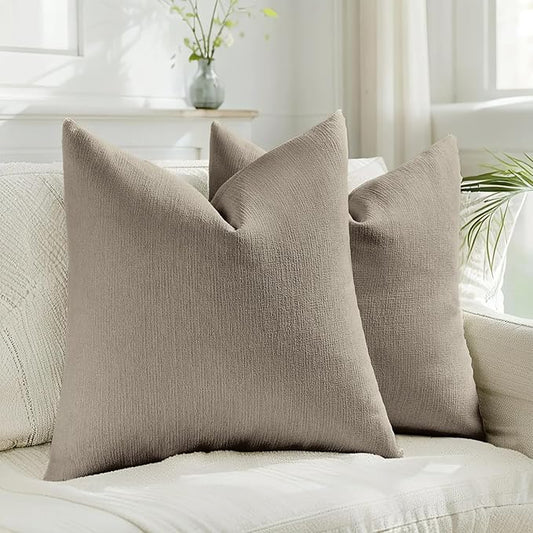 HAUSSY Coffee Throw Pillow Covers 22x22 Inch Set of 2,Boho Decorative Faux Linen Throw Pillows Cozy Farmhouse Accent Cushion Covers,Home Decor for Couch Sofa Bed Living Room