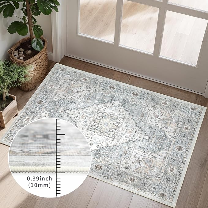 Dotiiorug Area Rug 5×7 Washable Rugs for Bedroom, Vintage Floral Rug Soft Non Slip Stain Resistant Carpet for Living Room Dinning Room Kitchen Home Office Blue Green Multi