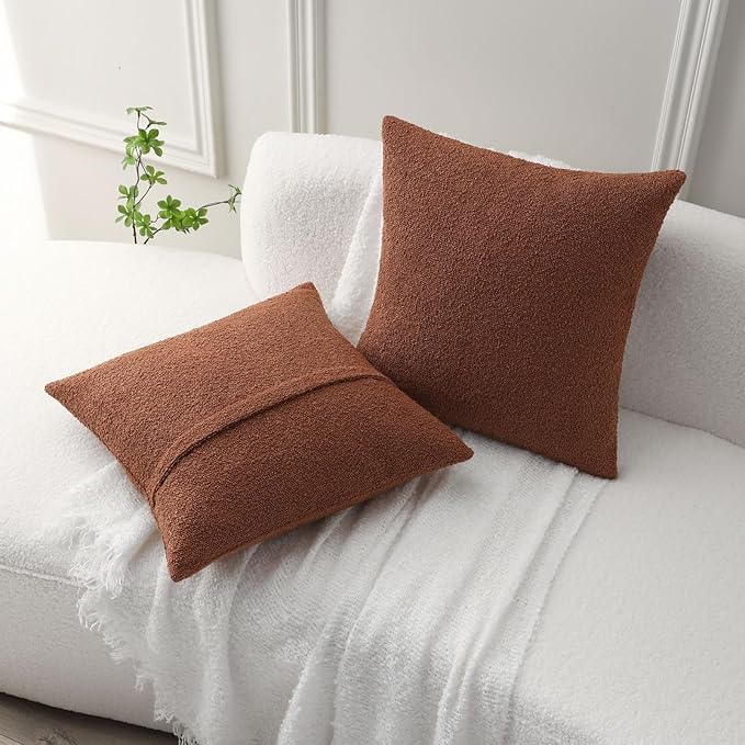 FUTEI Pack of 2 Rust Decorative Throw Pillow Covers 18x18 Inch Soft Cozy Solid Boucle Textured Cushion Case,Modern Home Decor for Couch Bed Living Room