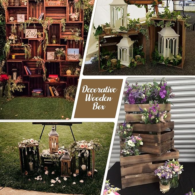 Soaoo 3 Pcs Decorative Nesting Wooden Crates for Storage Display, 3 Sizes Rustic Wood Decorative Storage Crates with Handle Farmhouse Crate Box Container(Vintage Rustic Brown)