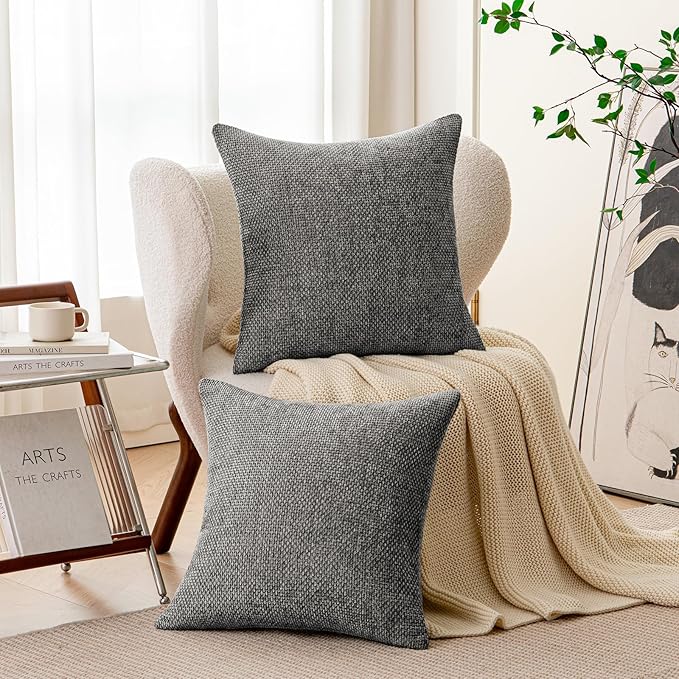 a moment Dark Gray Chenille Throw Pillow Covers 22x22 Inch Pack of 2 Modern Decorative Throw Pillow Covers Farmhouse Cross Covers Home Decor for Sofa Bedroom Living Room