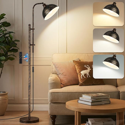 LANICHO Floor Lamp, Industrial Modern Standing Lamp with Remote Control, 71" Height Adjustable, Aged Black Finish Rustic Farmhouse Tall Reading Lamp for Bedroom, Over Couch Arched Reading Light
