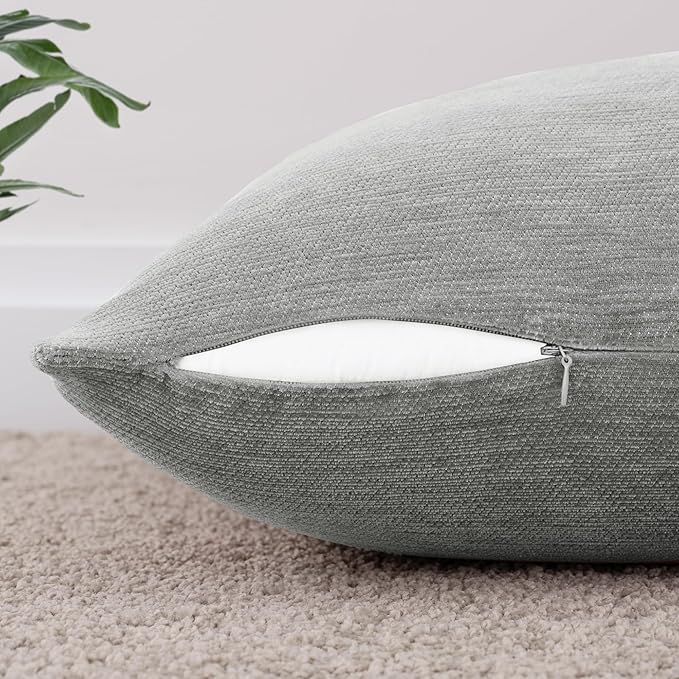 Set of 4 Grey Throw Pillow Covers 20x20 Inch, Neutral Boho Farmhouse Aesthetic Decorative Pillow Cases for Couch, Sofa, Living Room & Bed, Soft Chenille Pillow Cases, Stylish Home Decor, 50x50 cm