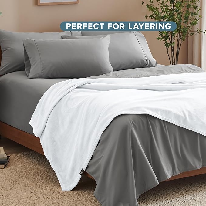 Bare Home Fleece Blanket - King Size - Ultra-Soft Lightweight for Bed, Sofa, and Couch - Luxury Microplush - Cozy Warm Blanket (King, White)