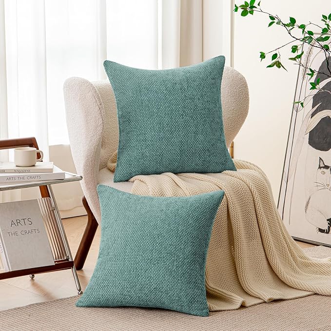 a moment Teal Chenille Throw Pillow Covers 22x22 Inch Pack of 2 Modern Decorative Throw Pillow Covers Farmhouse Cross Covers Home Decor for Sofa Bedroom Living Room