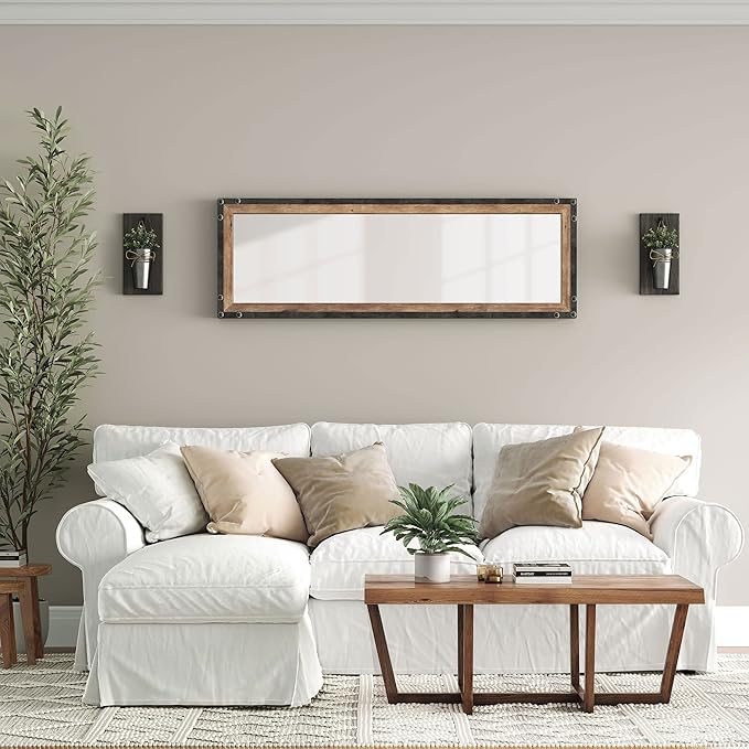 Barnyard Designs 16x48 Leaner Floor Mirror Full Length, Large Rustic Free Standing Leaning Hanging Wood and Metal Long Full Size Farmhouse Wall Mirror for Bedroom Living Room, Brown