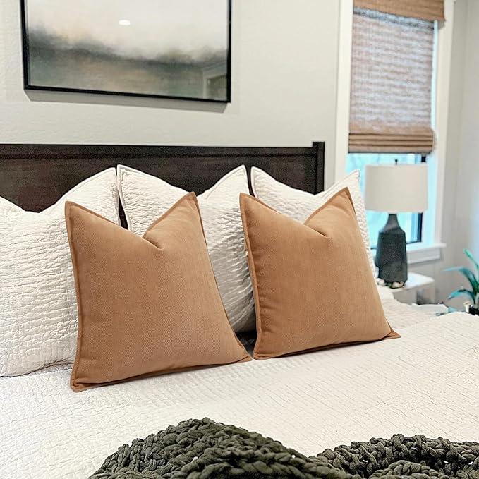 ZWJD Camel Pillow Covers 12x20 Set of 2 Chenille Throw Pillow Covers with Elegant Design Soft and Luxurious Decorative Throw Pillows for Couch, Bed, and Home Decor