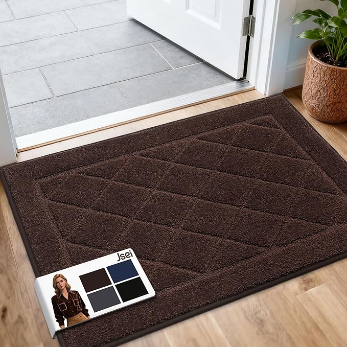 JSEI Dirt Trapper Door Mat 24"x36", Non-Slip Washable Entryway Mats, Dog Door Mat, Stain Resistant and Absorbent Floor Mats, Low Profile Welcome Mat for Front Back Door, Brown