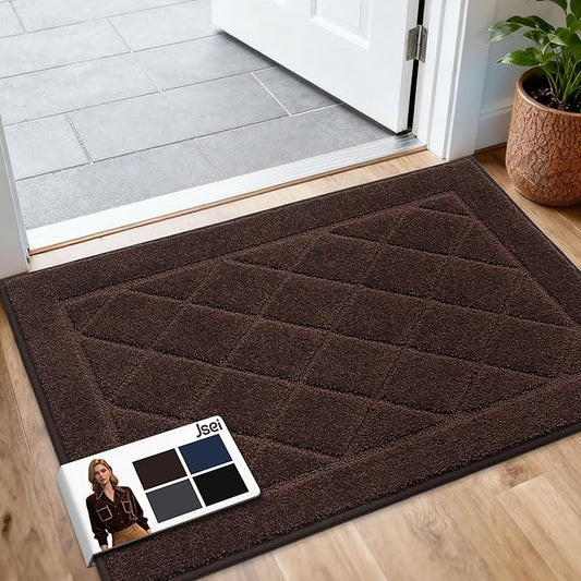 JSEI Dirt Trapper Door Mat 24"x36", Non-Slip Washable Entryway Mats, Dog Door Mat, Stain Resistant and Absorbent Floor Mats, Low Profile Welcome Mat for Front Back Door, Brown