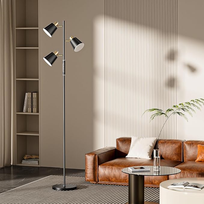 Jeagop LED Tree Floor Lamp, 2500LM Super Bright Standing Lamp with Remote & Touch Control, 4 Color Temperatures, 3 Rotatable Lights, Modern Dimmable Floor Lamps for Living Room Bedroom Office
